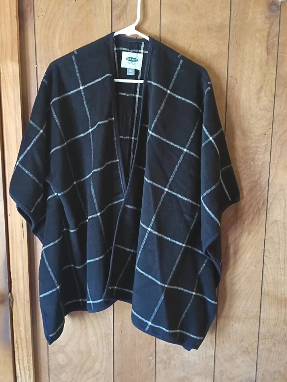 Old Navy Open Front Kimono Cardigan Black White Grid Plaid XS/S Boho Layering
